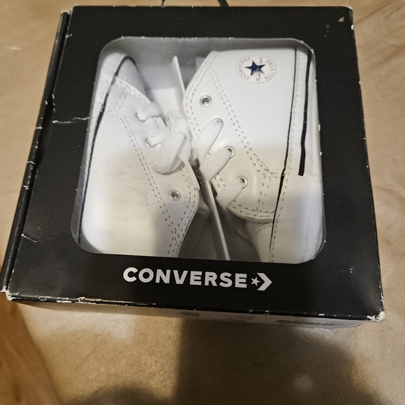 Converse First Star White Leather Infant Unisex Sneakers Size 4 US Crib with Box - Picture 10 of 14